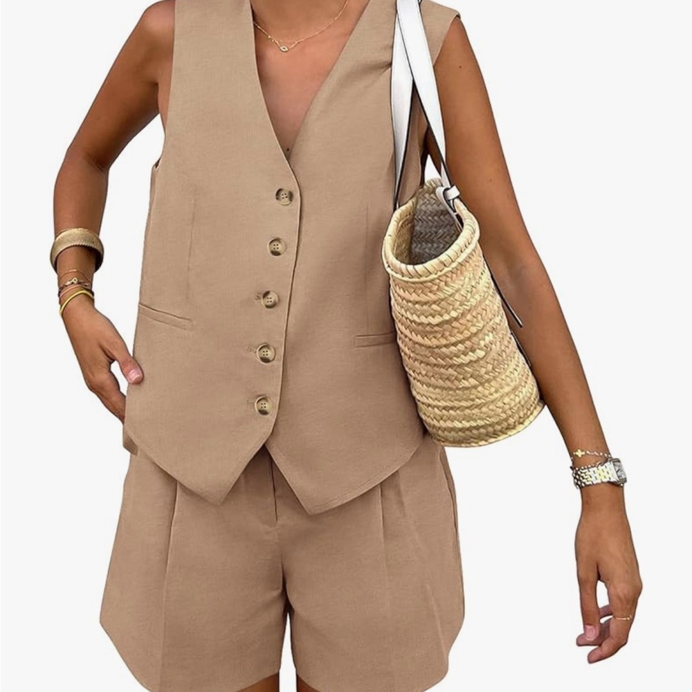 Tan Shorts and Vest Set with Relaxed Fit NWOT